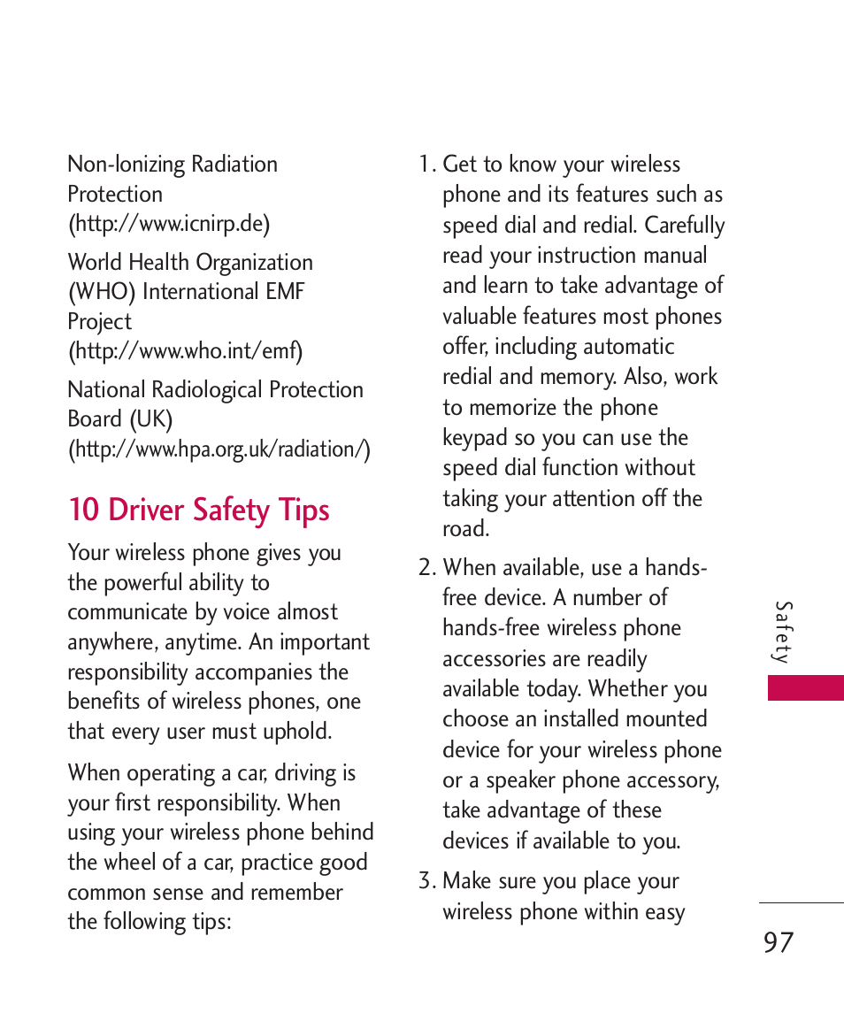 10 driver safety tips | LG UX310 User Manual | Page 99 / 238