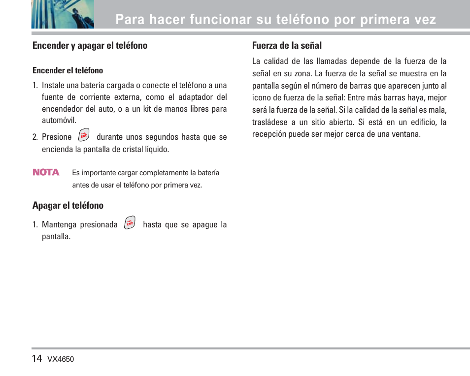 Para hacer funcionar su teléfono por primera vez | LG VX4650 User Manual | Page 102 / 180