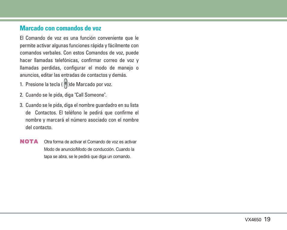 Marcado con comandos de voz | LG VX4650 User Manual | Page 107 / 180