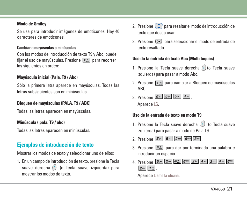 Ejemplos de introducción de texto | LG VX4650 User Manual | Page 109 / 180