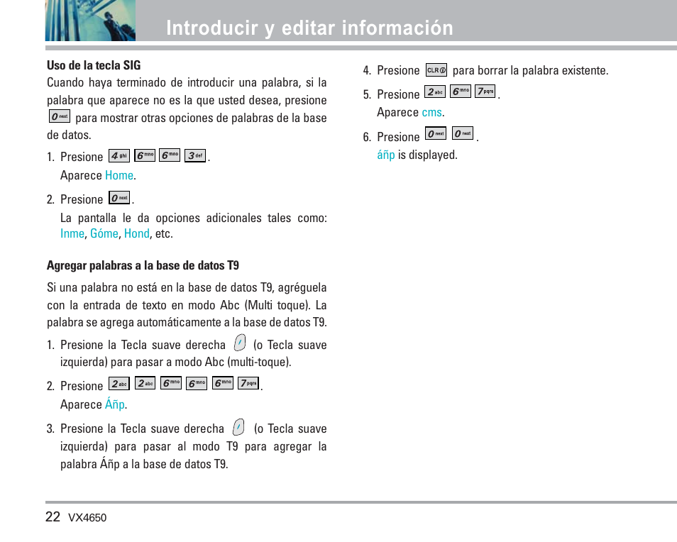 Introducir y editar información | LG VX4650 User Manual | Page 110 / 180