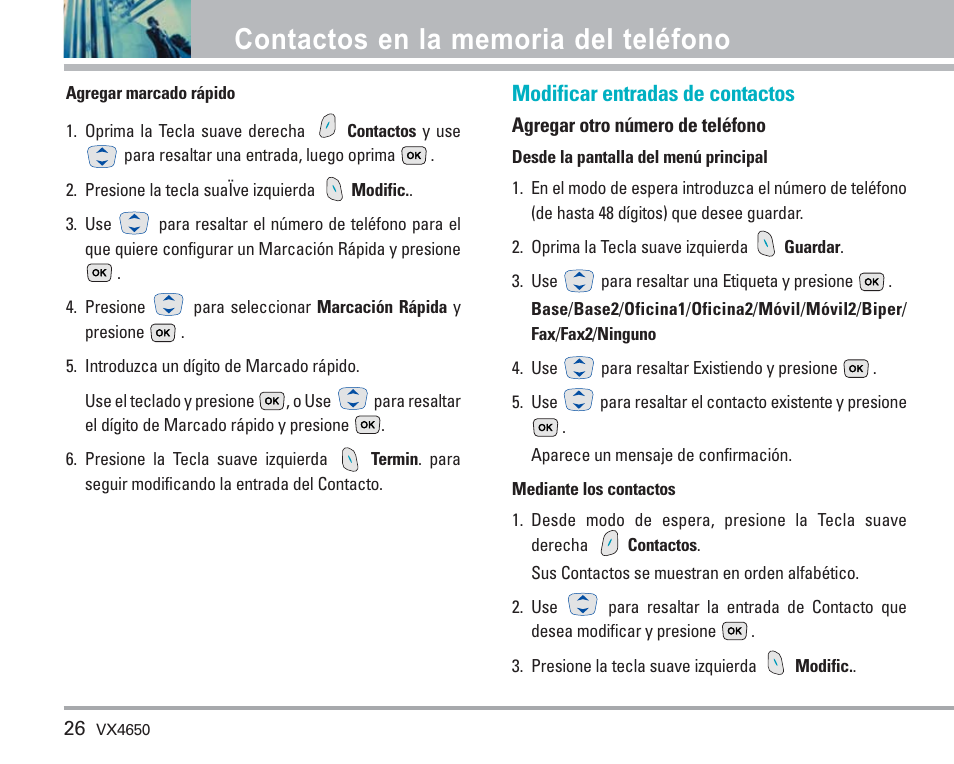 Modificar entradas de contactos | LG VX4650 User Manual | Page 114 / 180