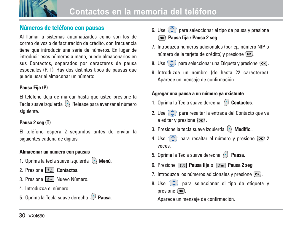 Números de teléfono con pausas | LG VX4650 User Manual | Page 118 / 180