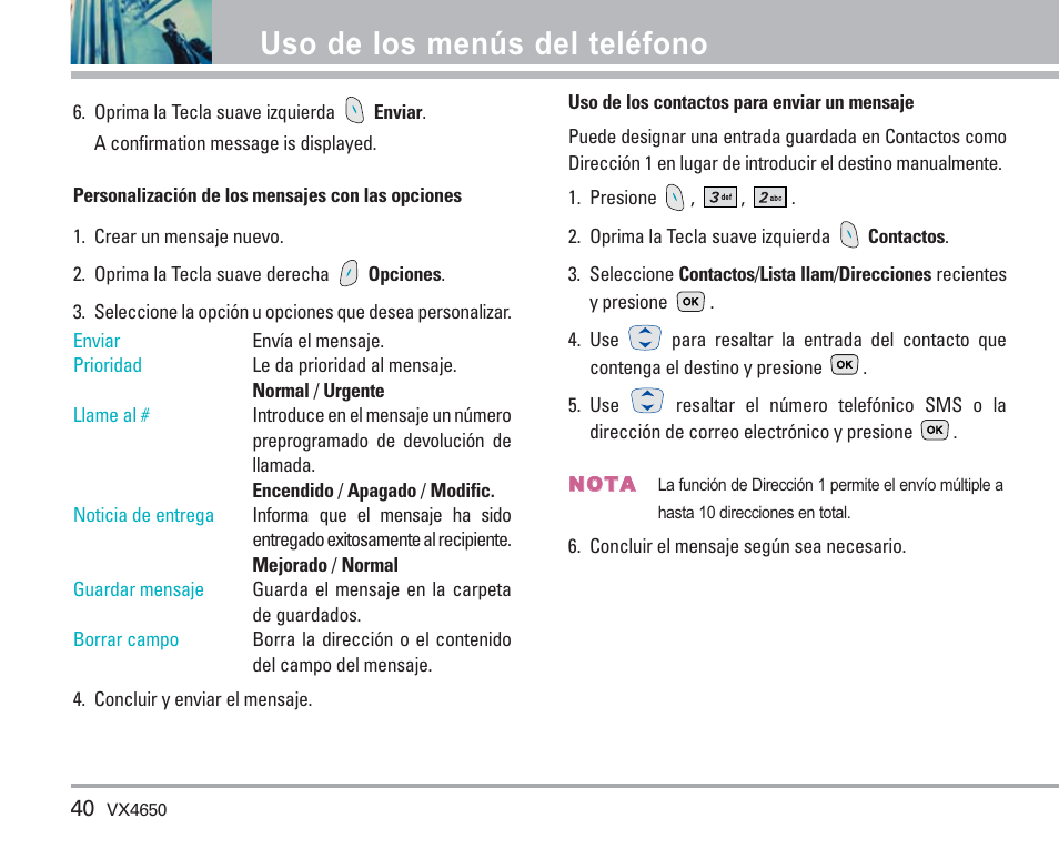 Uso de los menús del teléfono | LG VX4650 User Manual | Page 128 / 180