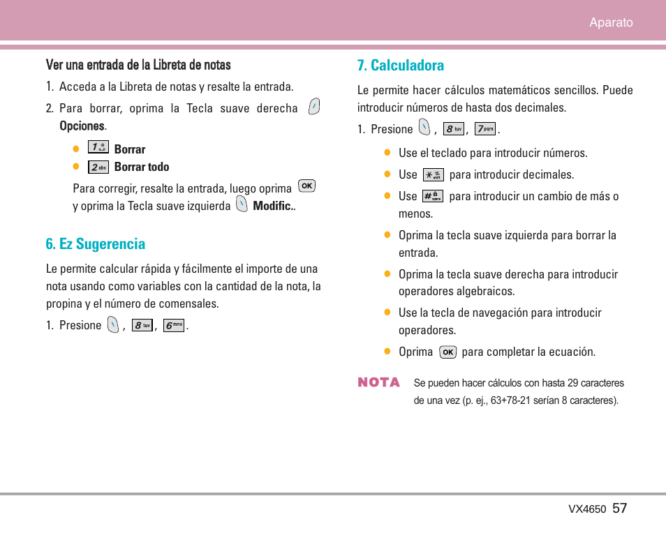 Ez sugerencia, Calculadora | LG VX4650 User Manual | Page 145 / 180