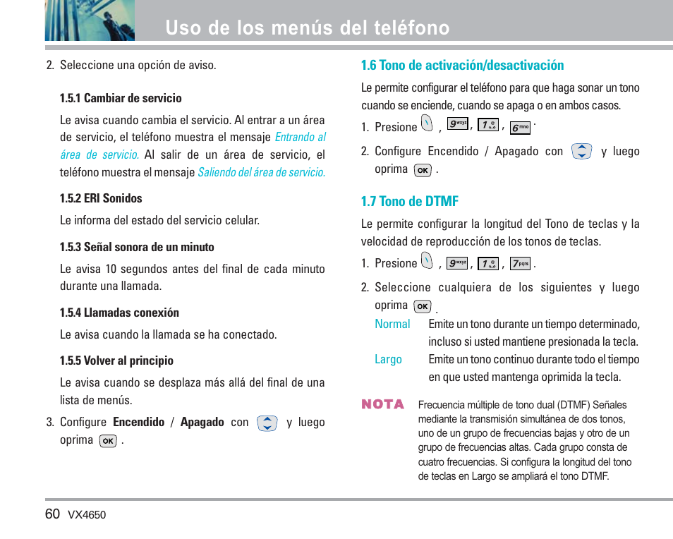 Uso de los menús del teléfono | LG VX4650 User Manual | Page 148 / 180