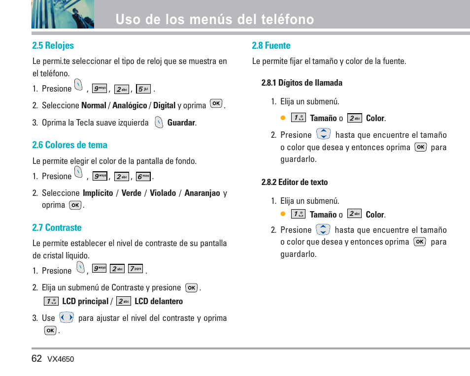 Uso de los menús del teléfono | LG VX4650 User Manual | Page 150 / 180