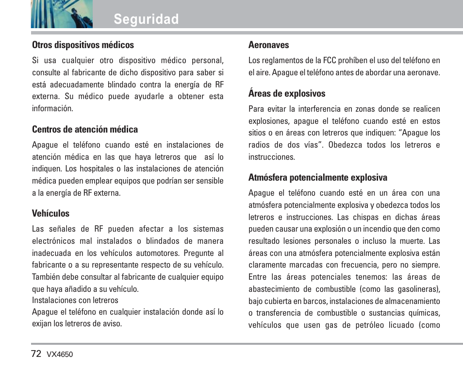 Seguridad | LG VX4650 User Manual | Page 160 / 180