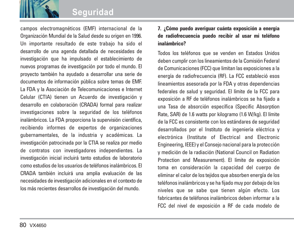 Seguridad | LG VX4650 User Manual | Page 168 / 180