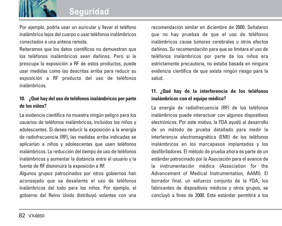 Seguridad | LG VX4650 User Manual | Page 170 / 180