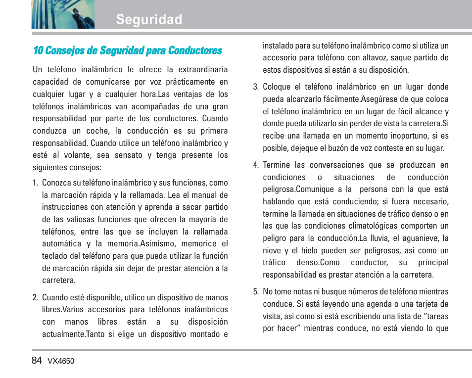 Seguridad | LG VX4650 User Manual | Page 172 / 180