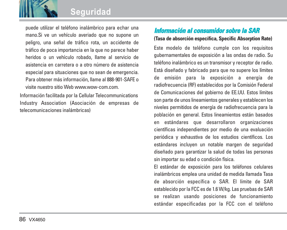 Seguridad | LG VX4650 User Manual | Page 174 / 180