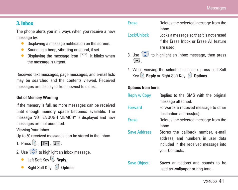 Inbox | LG VX4650 User Manual | Page 42 / 180