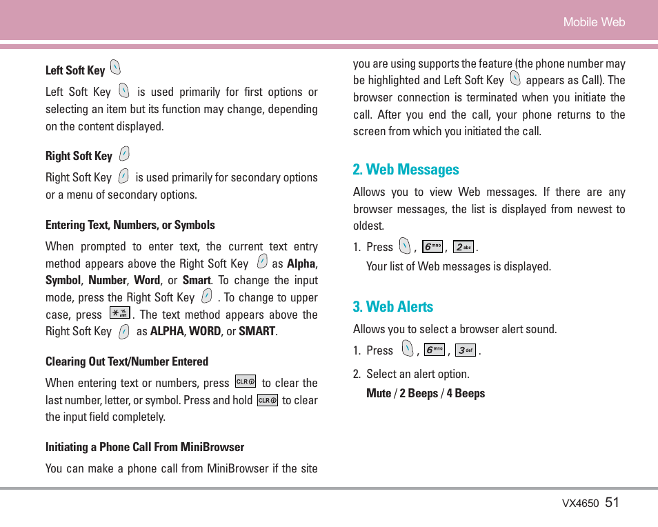 Web messages, Web alerts | LG VX4650 User Manual | Page 52 / 180