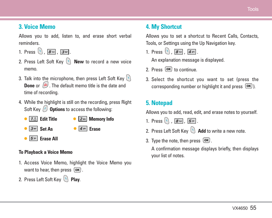 My shortcut | LG VX4650 User Manual | Page 56 / 180