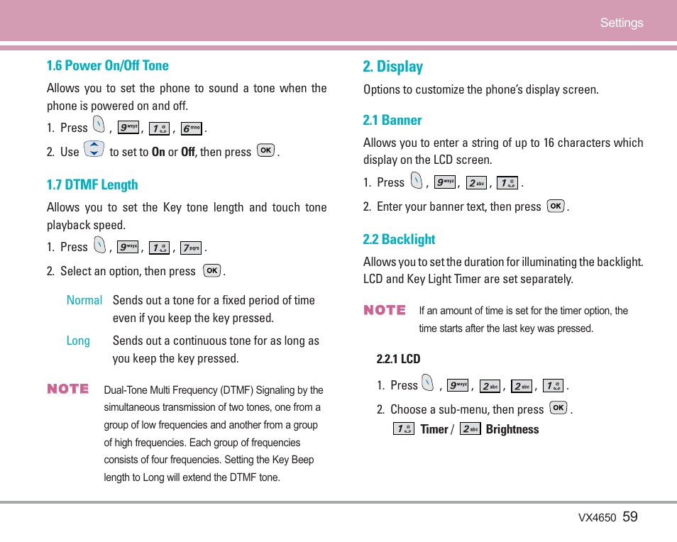 Display | LG VX4650 User Manual | Page 60 / 180