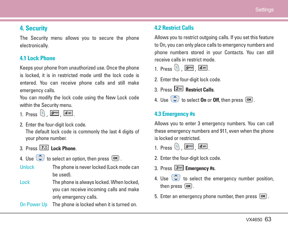 Security | LG VX4650 User Manual | Page 64 / 180