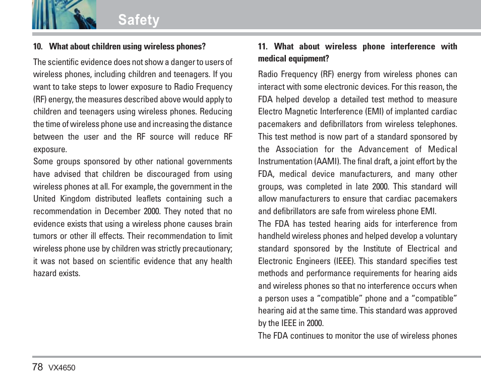 Safety | LG VX4650 User Manual | Page 79 / 180