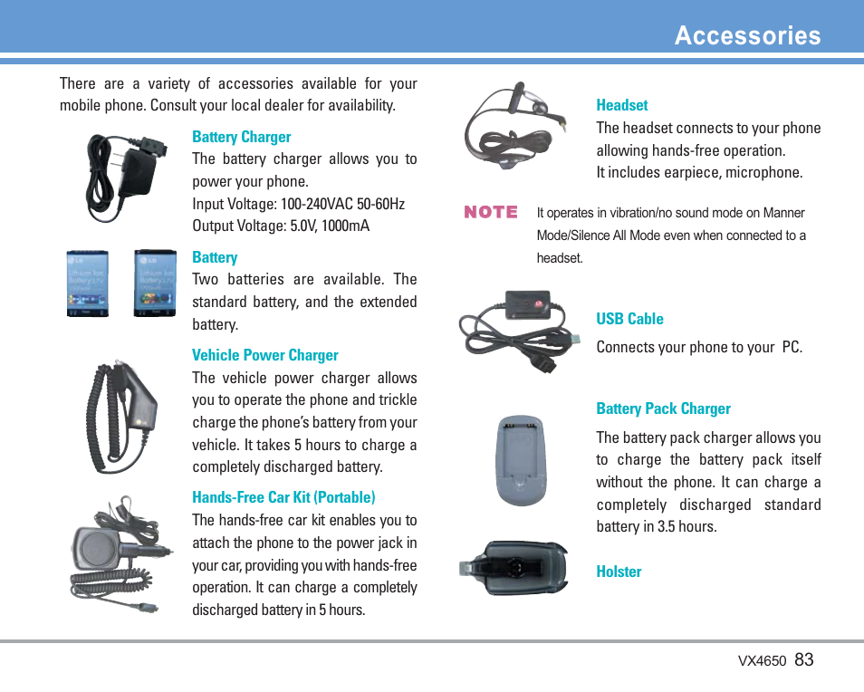 Accessories | LG VX4650 User Manual | Page 84 / 180