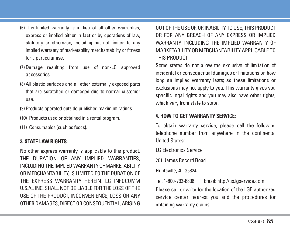 LG VX4650 User Manual | Page 86 / 180