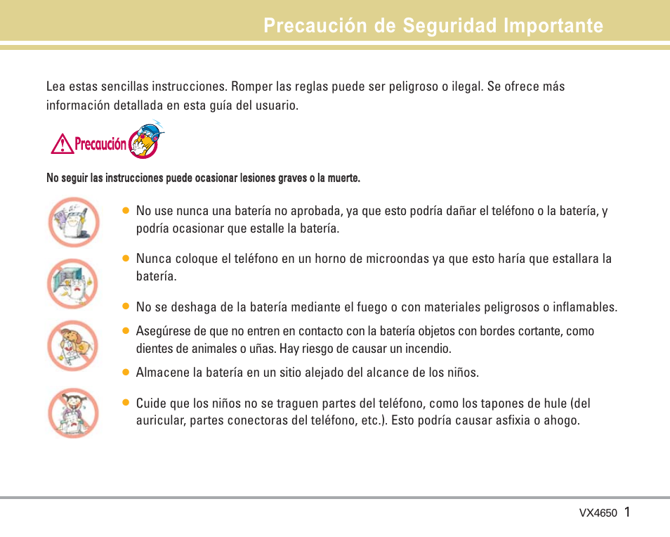 Precaución de seguridad importante | LG VX4650 User Manual | Page 89 / 180