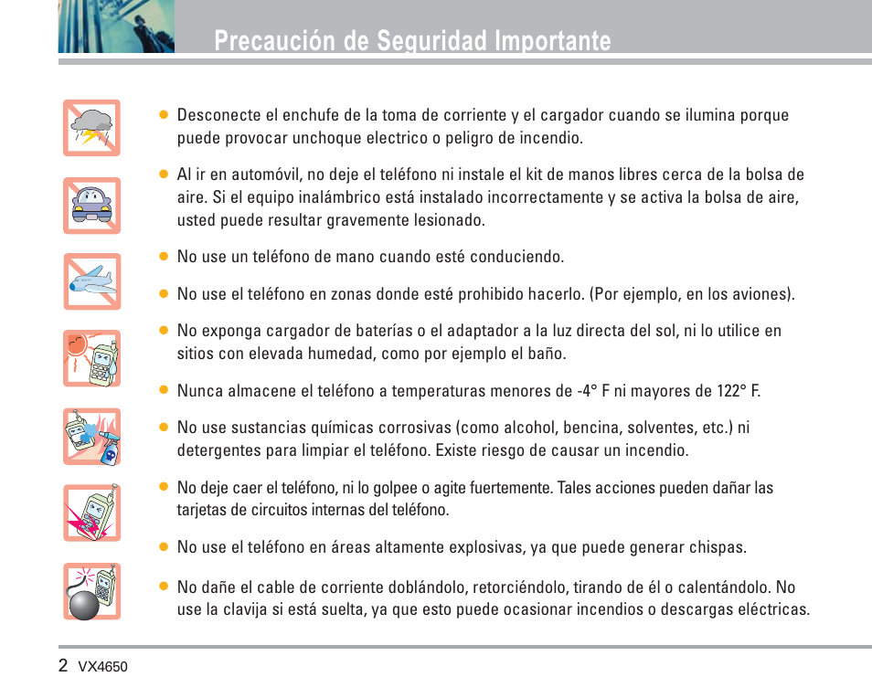 Precaución de seguridad importante | LG VX4650 User Manual | Page 90 / 180