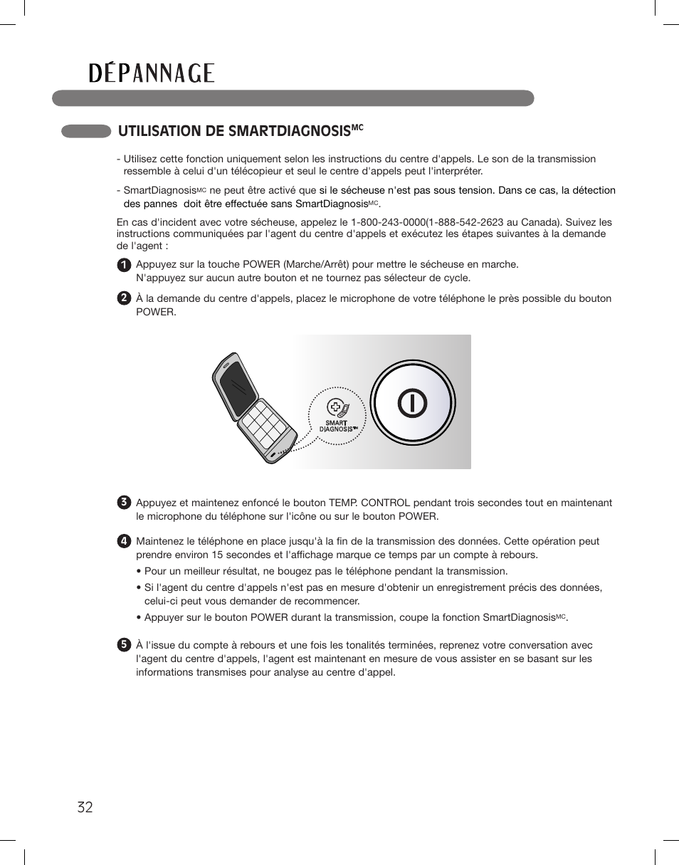 Utilisation de smartdiagnosis | LG DLG5002W User Manual | Page 110 / 116