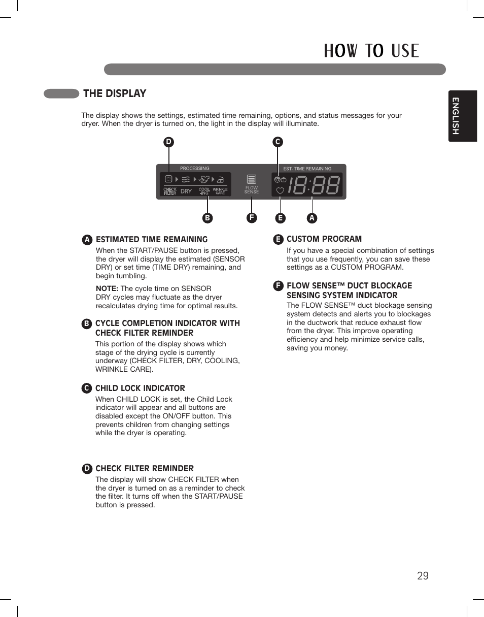 The display | LG DLG5002W User Manual | Page 29 / 116