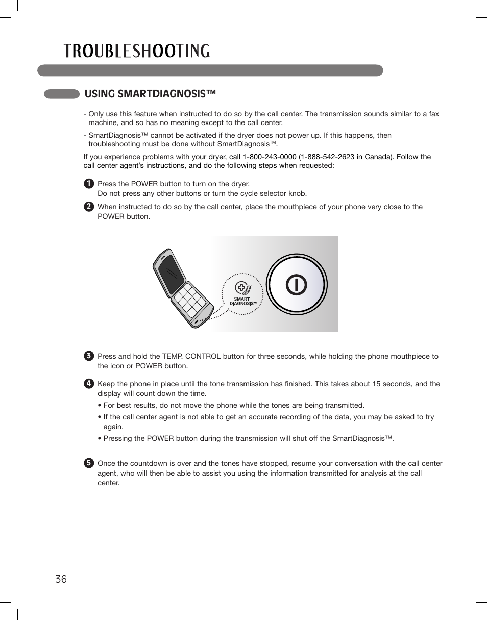 Using smartdiagnosis | LG DLG5002W User Manual | Page 36 / 116