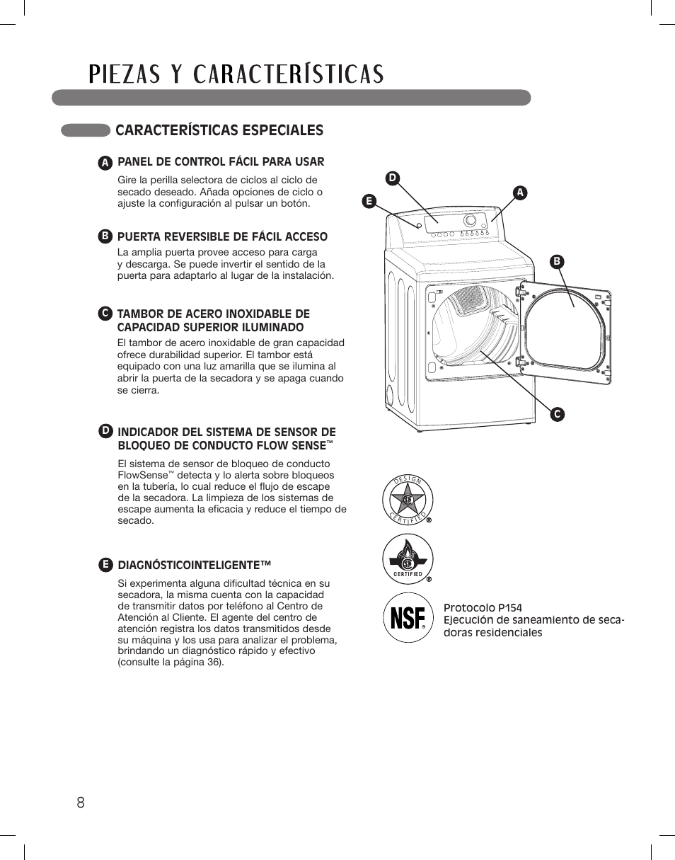 Características especiales | LG DLG5002W User Manual | Page 48 / 116