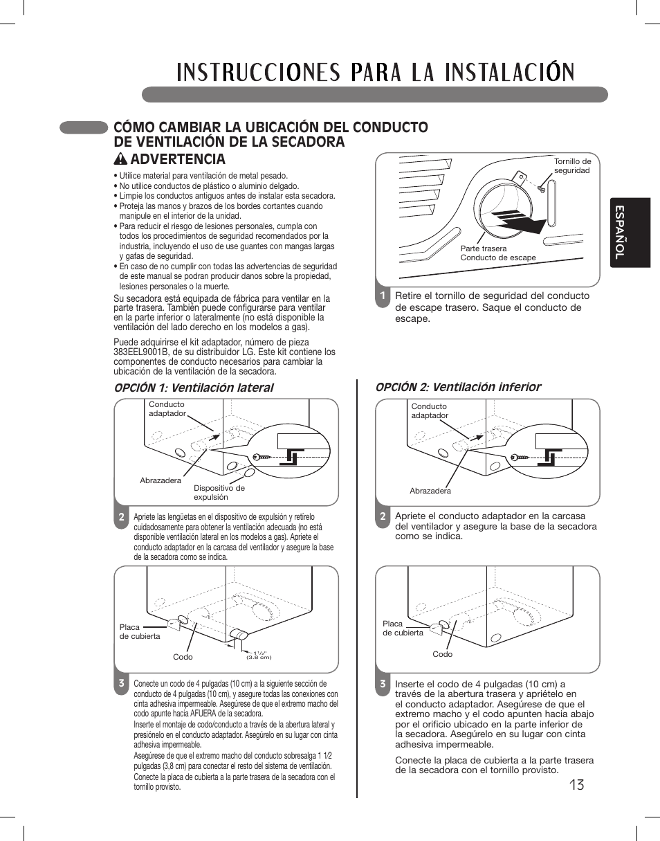 Advertencia, Esp anol | LG DLG5002W User Manual | Page 53 / 116