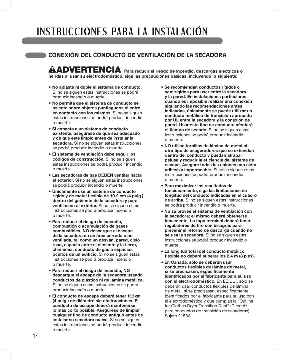 Wadvertencia | LG DLG5002W User Manual | Page 54 / 116