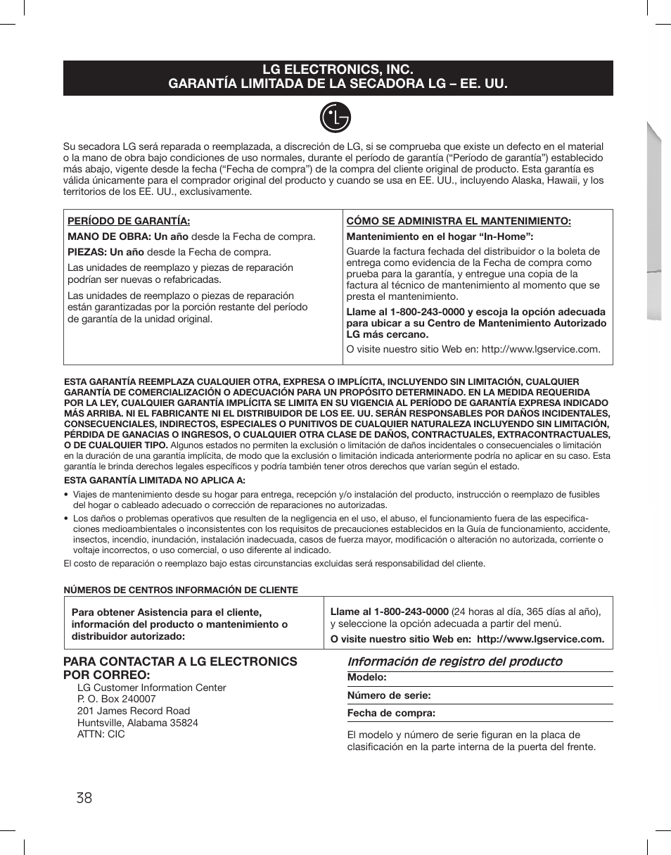 LG DLG5002W User Manual | Page 78 / 116