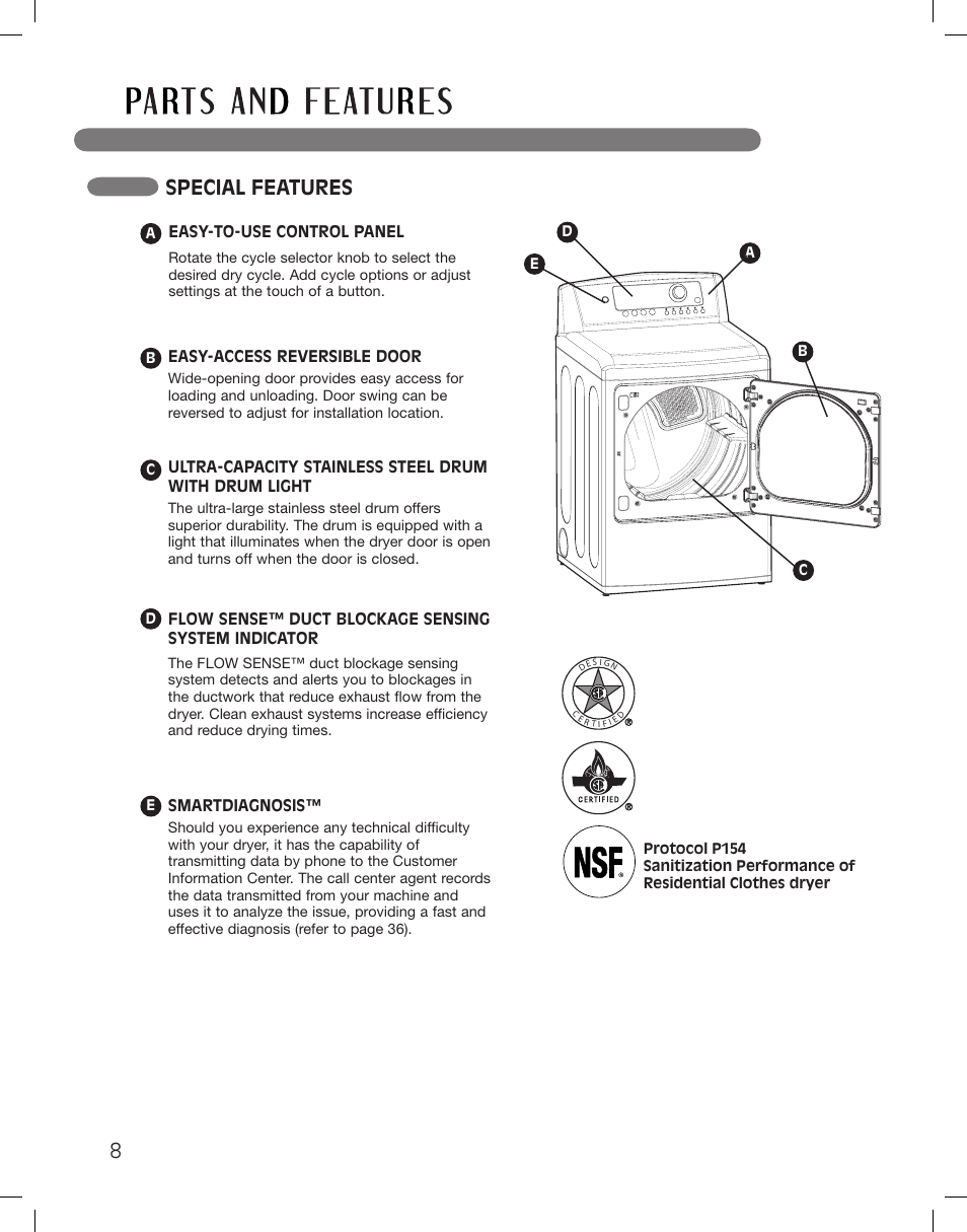 Special features | LG DLG5002W User Manual | Page 8 / 116