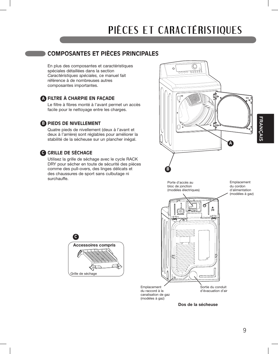Composantes et pièces principales, Français | LG DLG5002W User Manual | Page 87 / 116