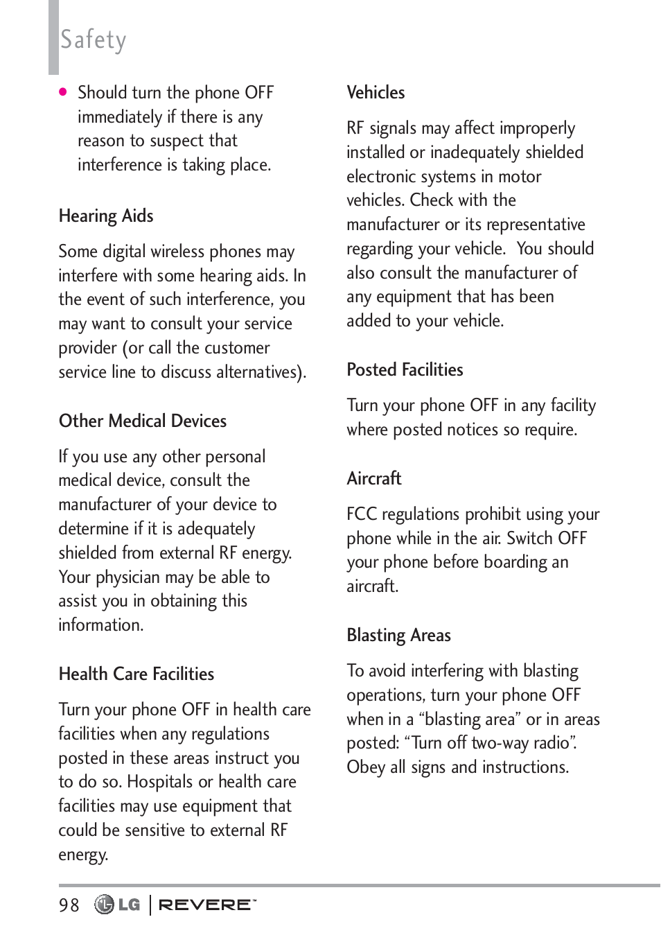 Safety | LG LGVN150 User Manual | Page 100 / 275