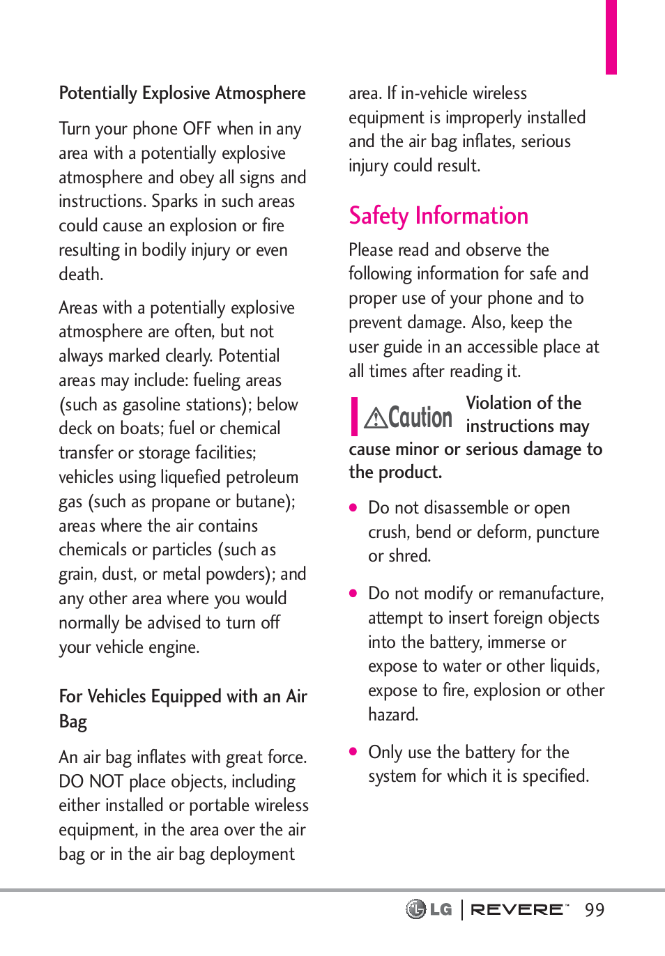 Caution, Safety information | LG LGVN150 User Manual | Page 101 / 275