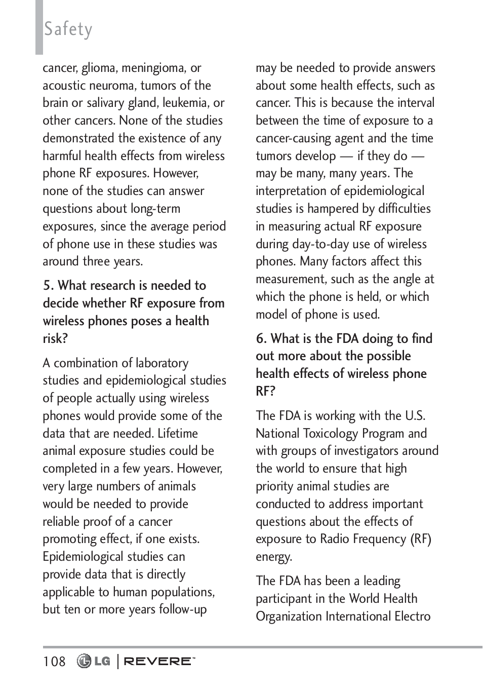 Safety | LG LGVN150 User Manual | Page 110 / 275