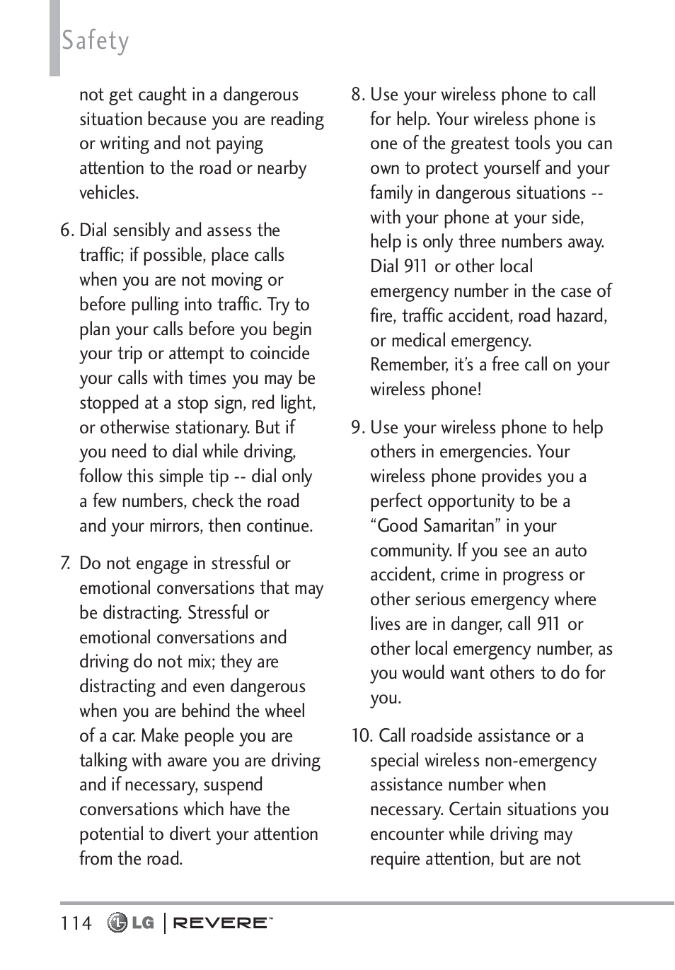 Safety | LG LGVN150 User Manual | Page 116 / 275