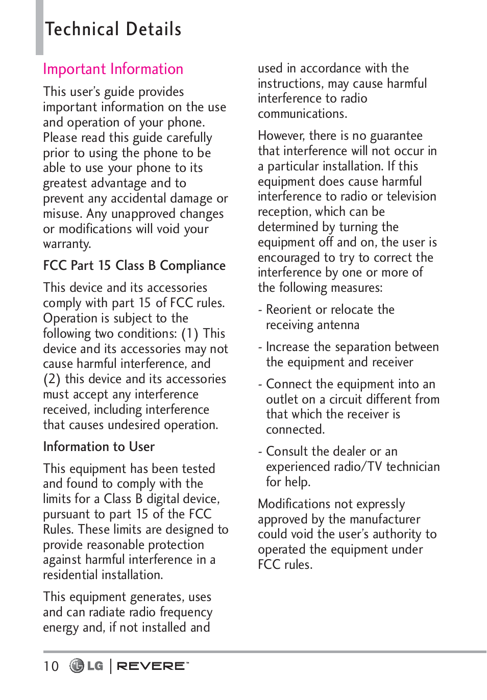 Technical details, Important information | LG LGVN150 User Manual | Page 12 / 275