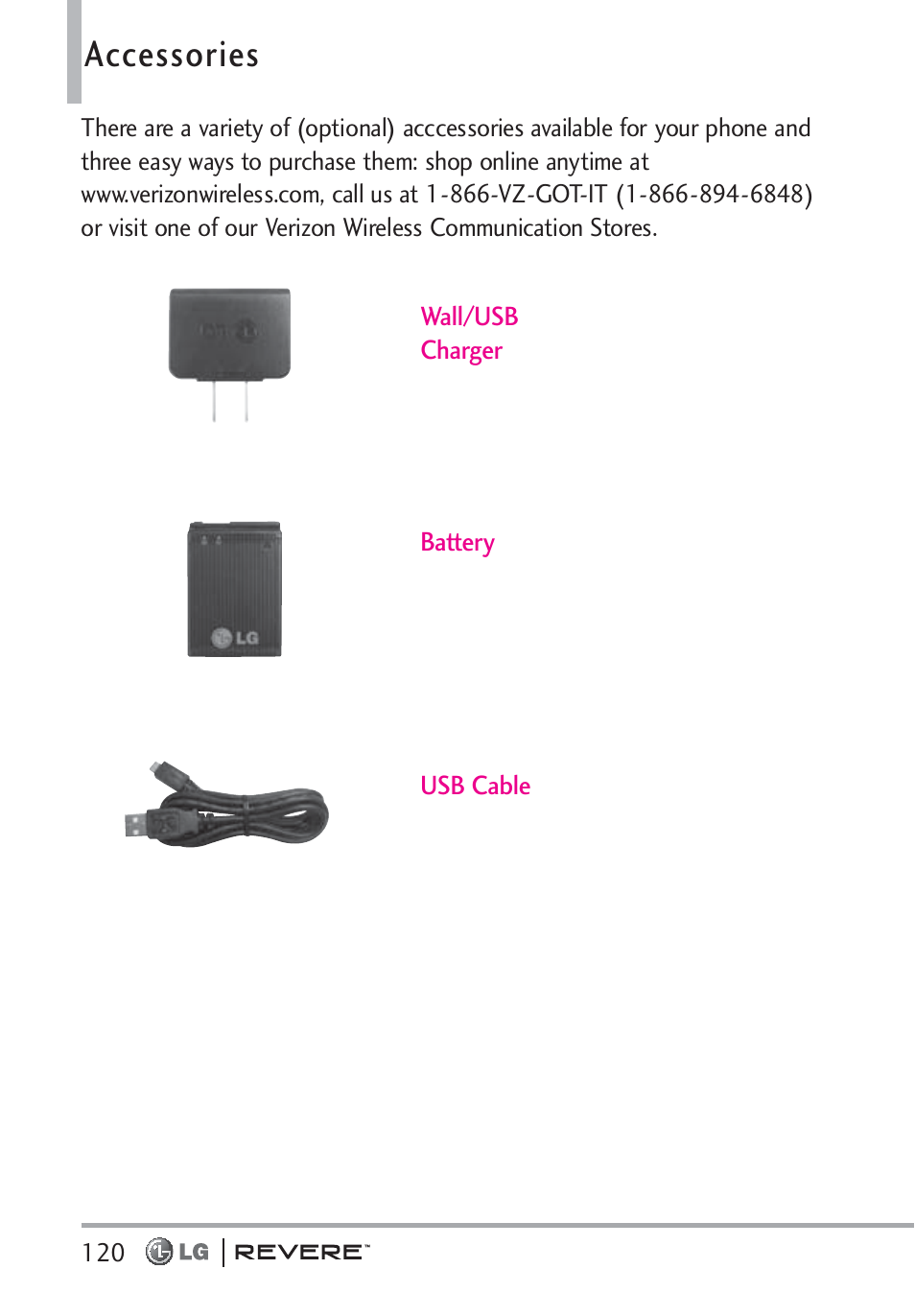 Accessories | LG LGVN150 User Manual | Page 122 / 275