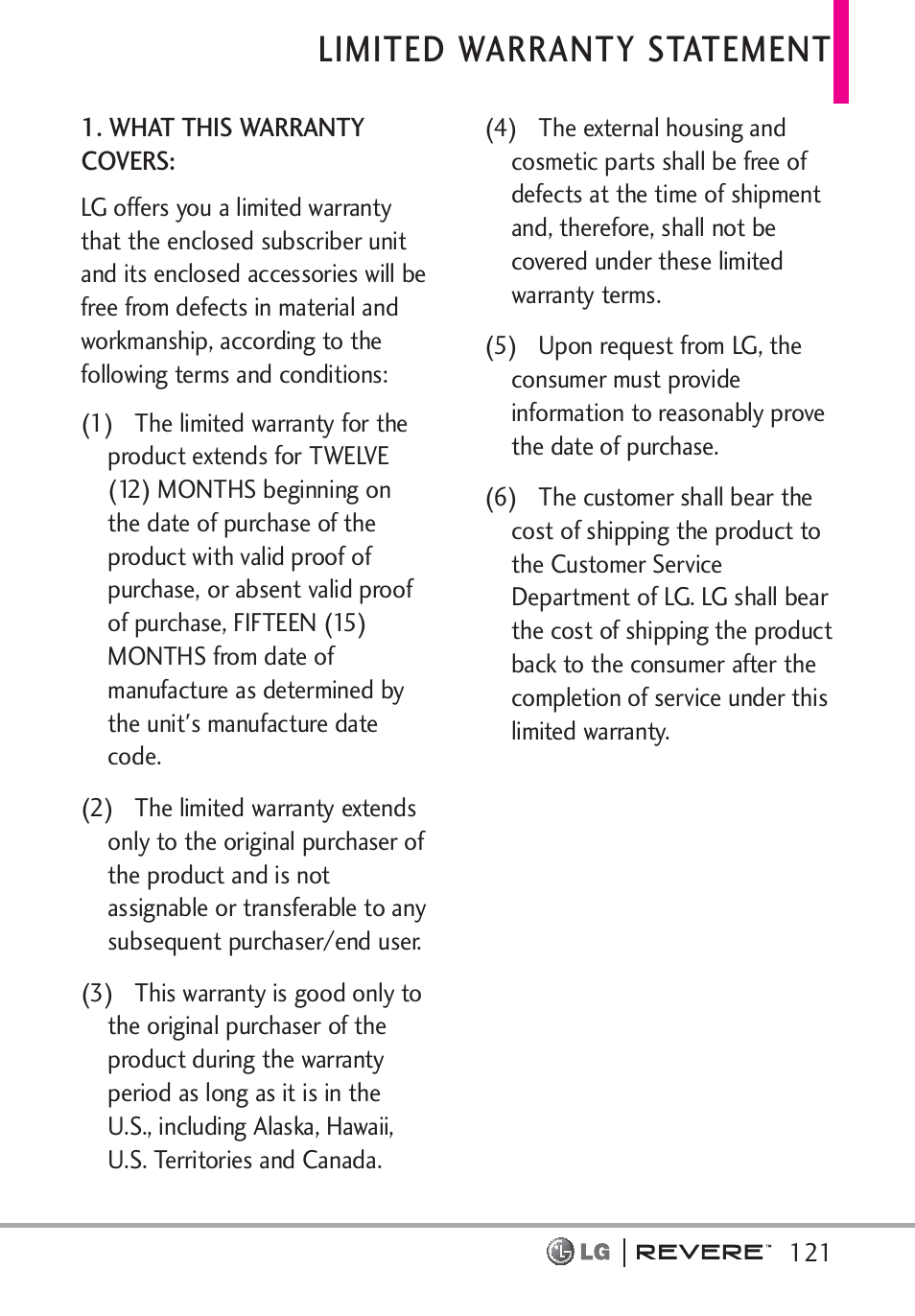 Limited warranty statement | LG LGVN150 User Manual | Page 123 / 275