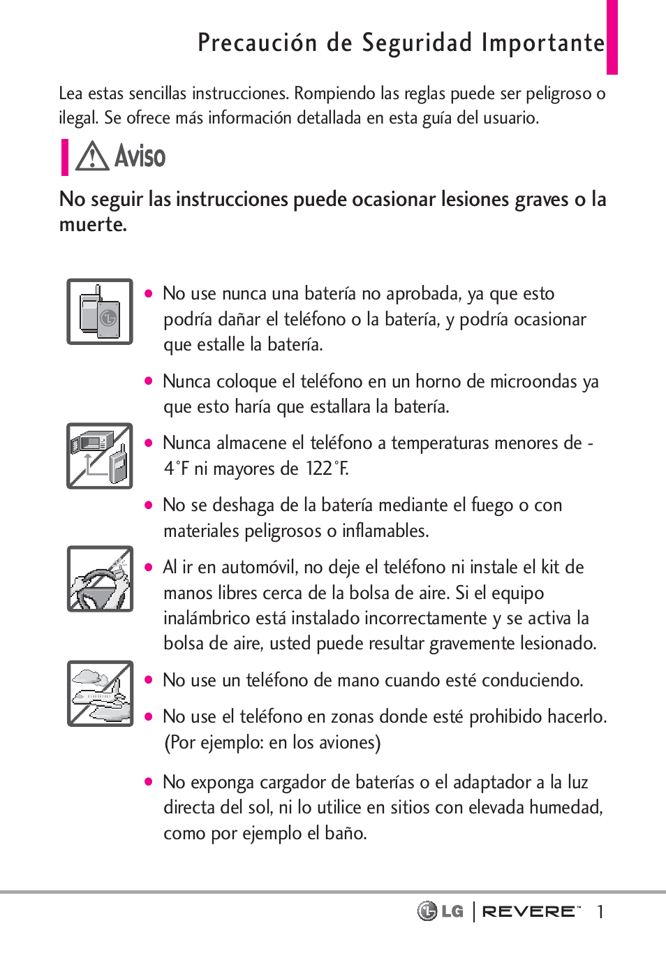 Precaución de seguridad importante | LG LGVN150 User Manual | Page 134 / 275