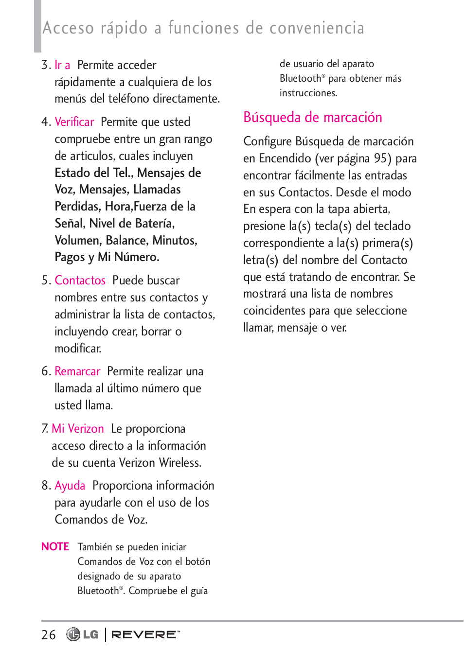 Acceso rápido a funciones de conveniencia, Búsqueda de marcación | LG LGVN150 User Manual | Page 159 / 275