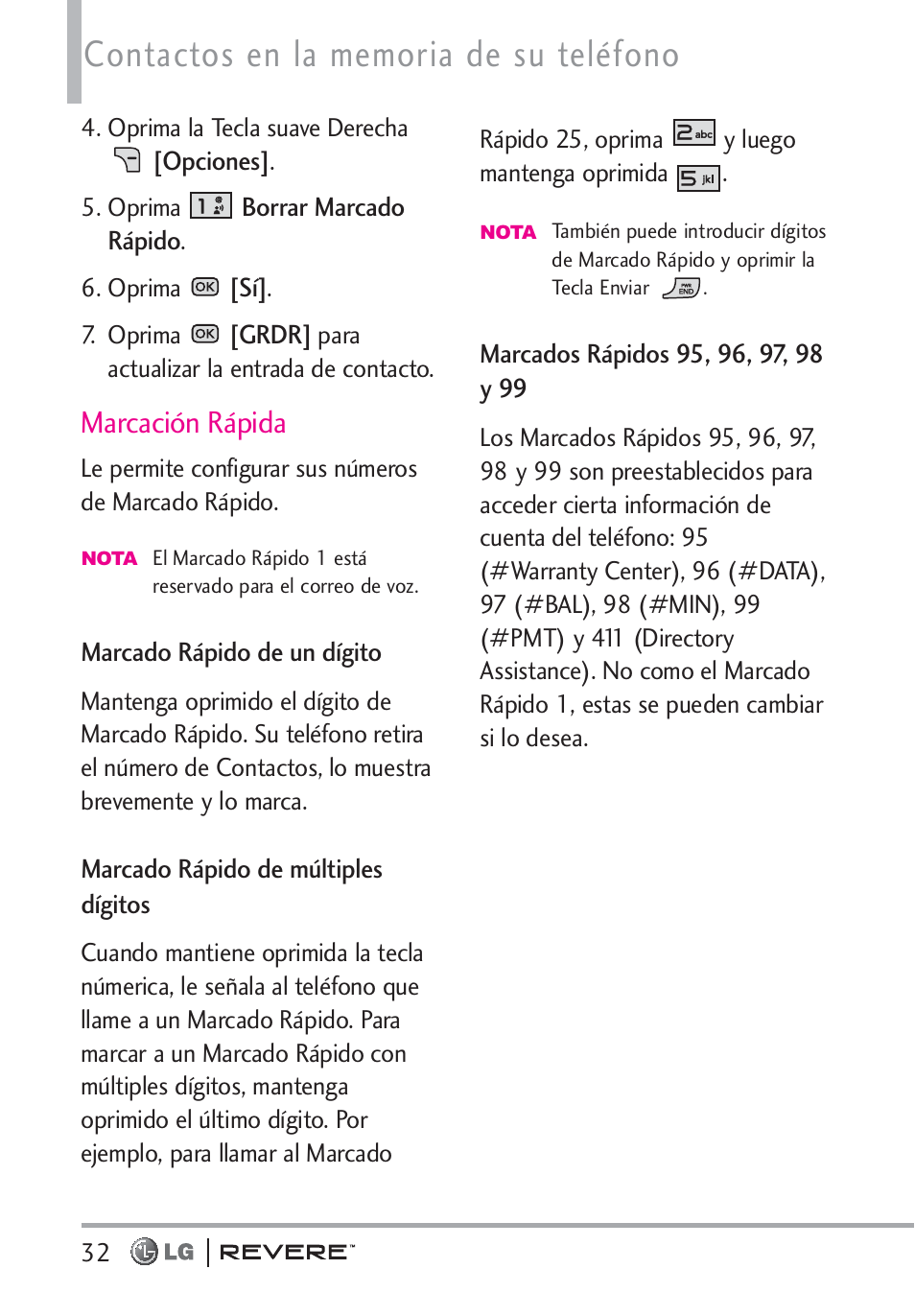 Marcación rápida | LG LGVN150 User Manual | Page 165 / 275