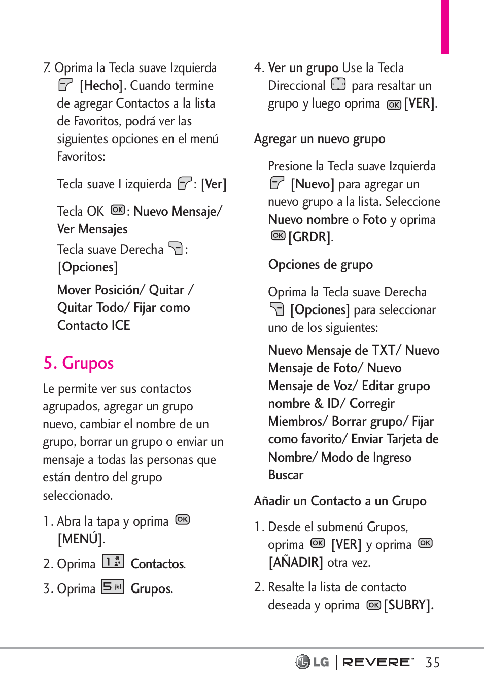 Grupos | LG LGVN150 User Manual | Page 168 / 275