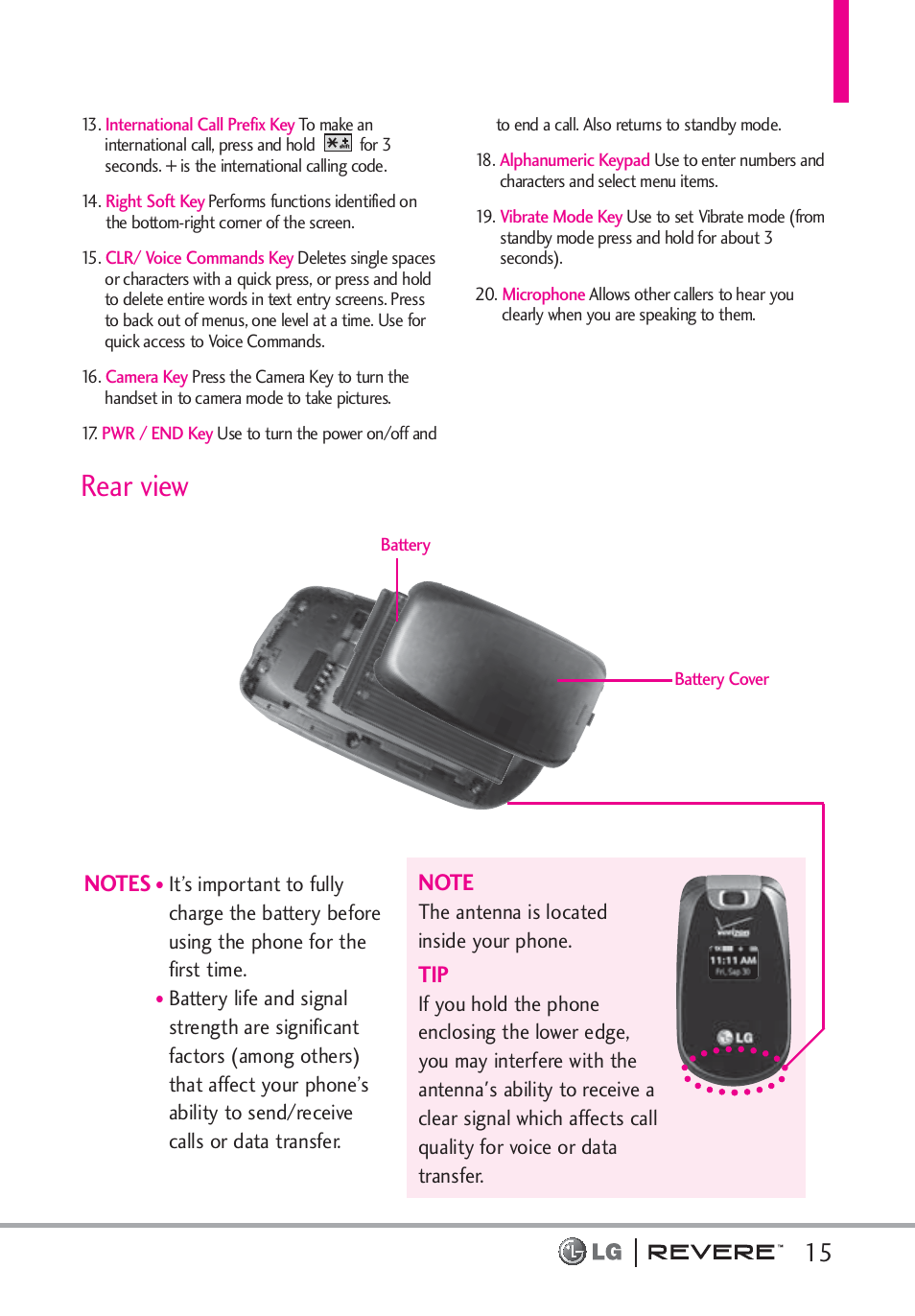 Rear view | LG LGVN150 User Manual | Page 17 / 275