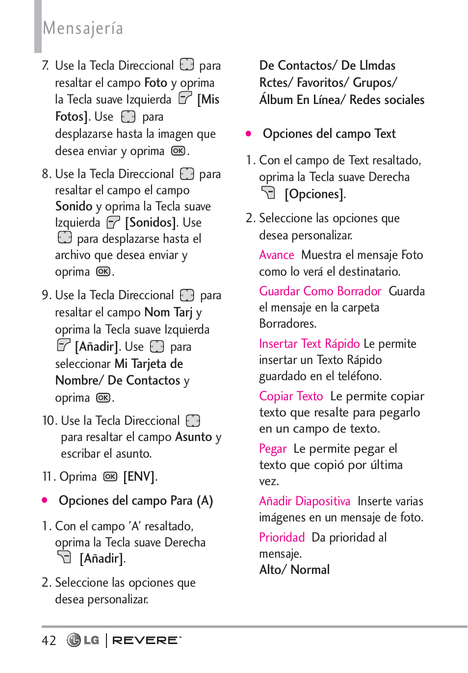 Mensajería | LG LGVN150 User Manual | Page 175 / 275