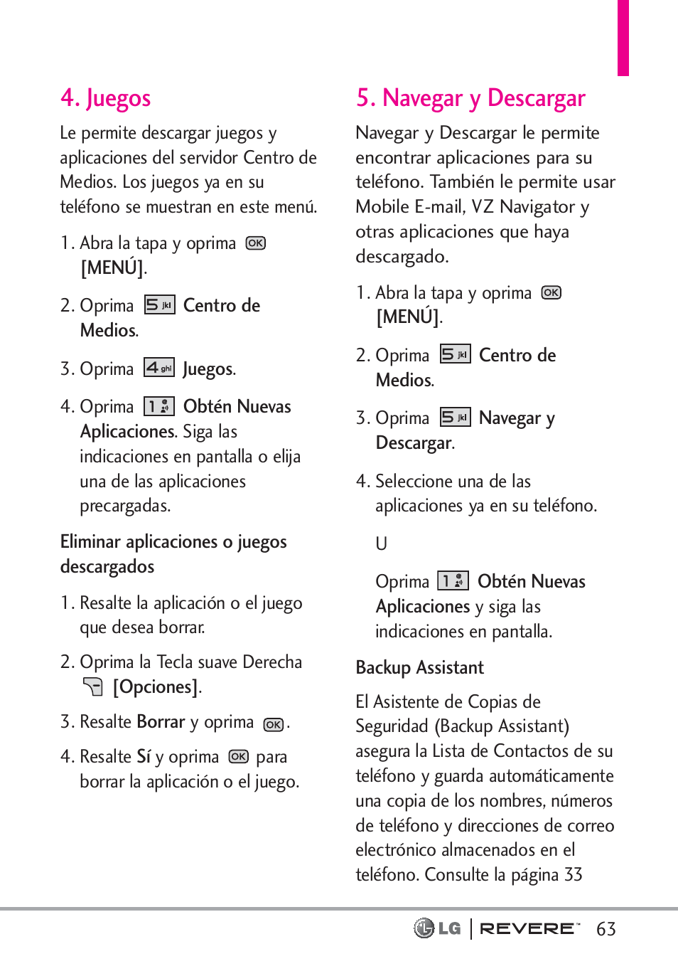 Juegos, Navegar y descargar | LG LGVN150 User Manual | Page 196 / 275