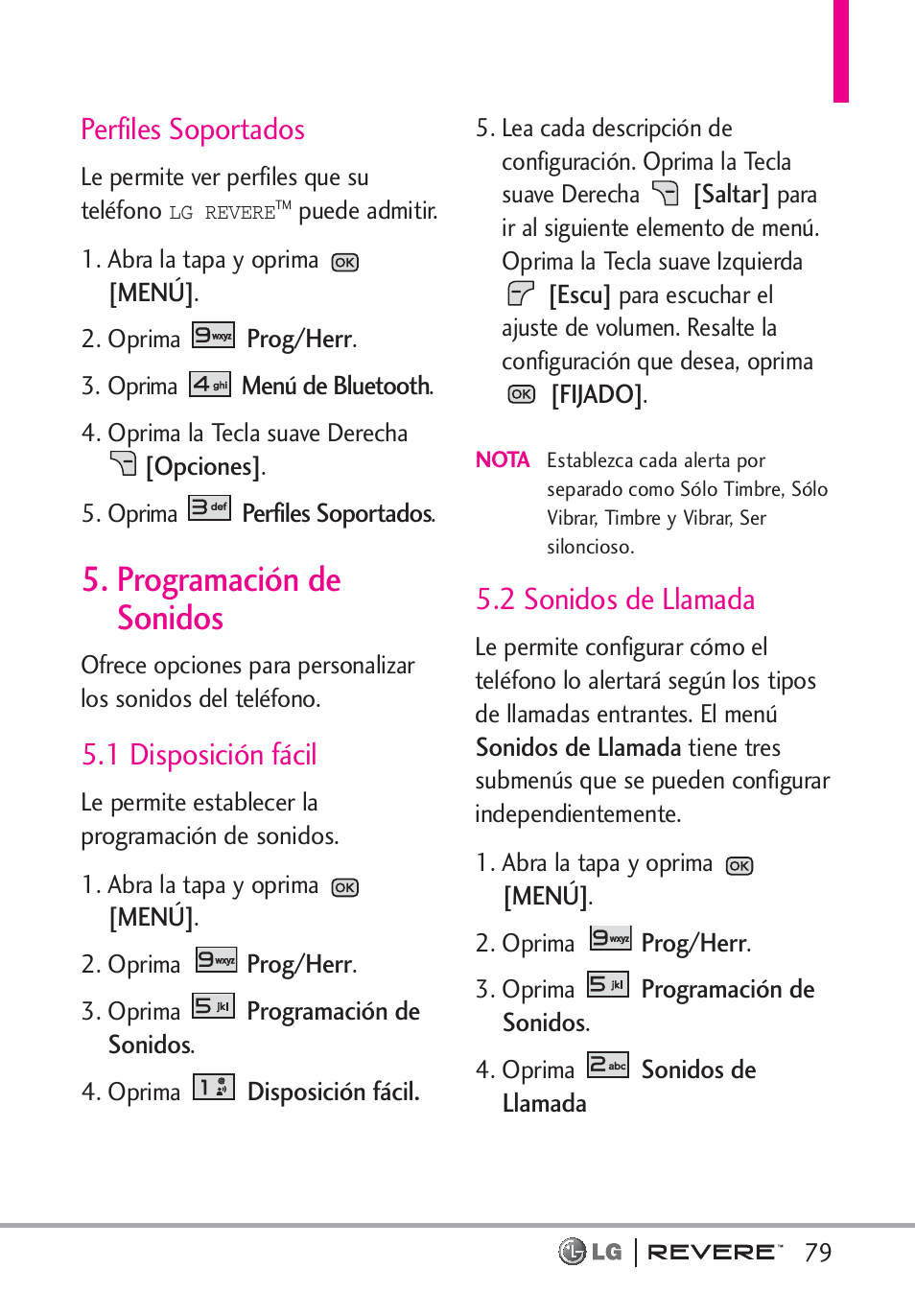 Programación de sonidos, Perfiles soportados, 1 disposición fácil | 2 sonidos de llamada | LG LGVN150 User Manual | Page 212 / 275